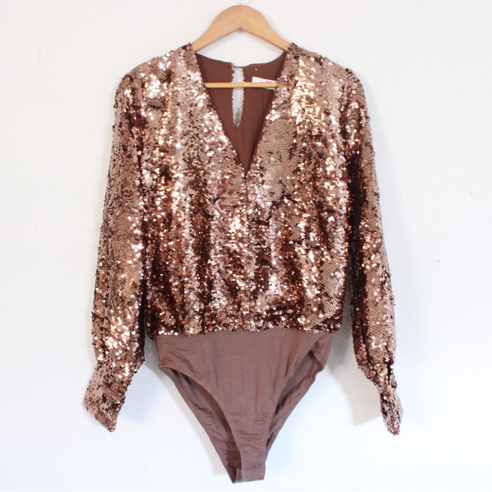 BuddyLove Sequins Bodysuit Brown